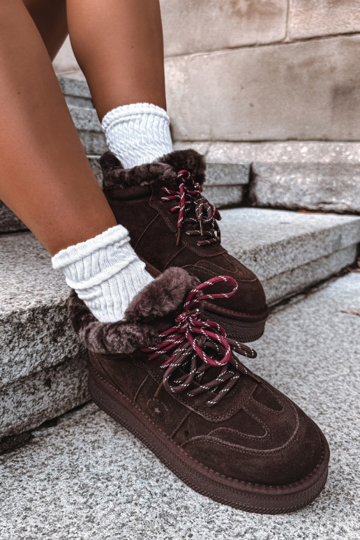 stivali da neve in suede sintetico per donne con lacci Big Star UU274312 colore cioccolato