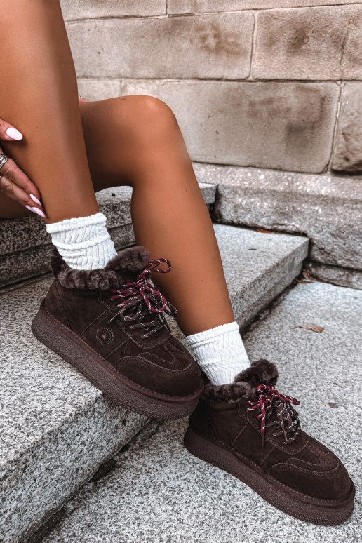 stivali da neve in suede sintetico per donne con lacci Big Star UU274312 colore cioccolato