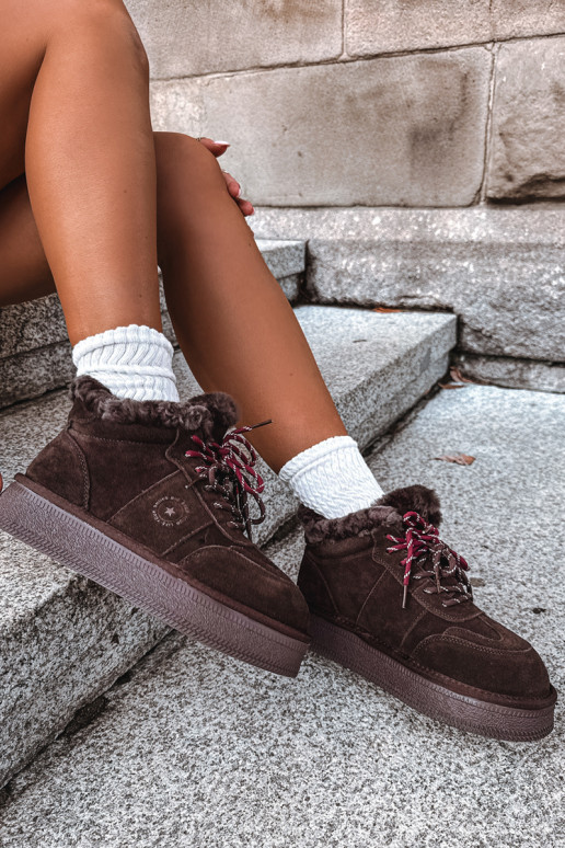 stivali da neve in suede sintetico per donne con lacci Big Star UU274312 colore cioccolato
