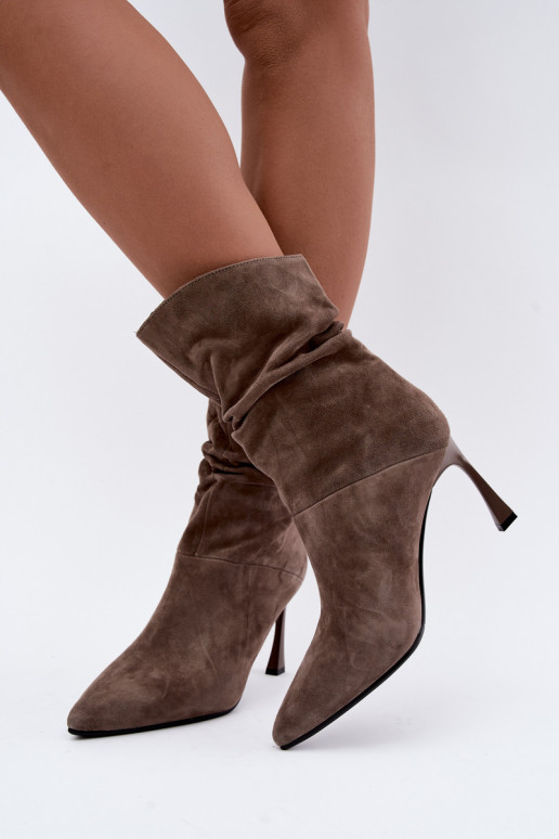 stivaletti in suede sintetico con tacchi sottili isolati con volant D&A JC62-1038 grigi