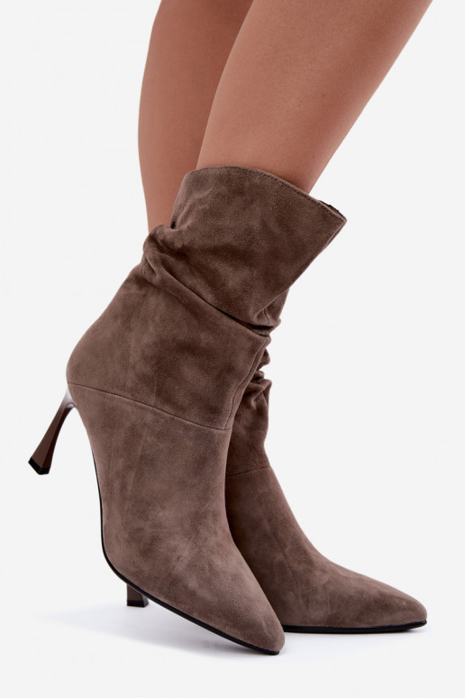 stivaletti in suede sintetico con tacchi sottili isolati con volant D&A JC62-1038 grigi