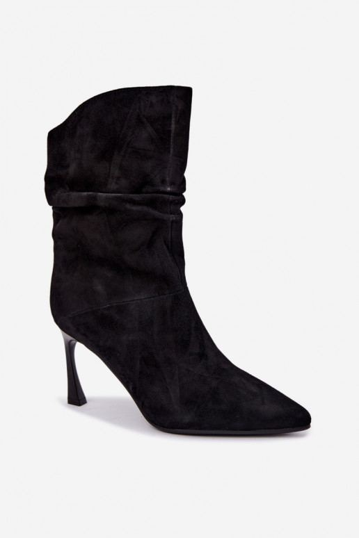 stivaletti in suede sintetico con tacchi sottili isolati con volant D&A JC62-1038 neri