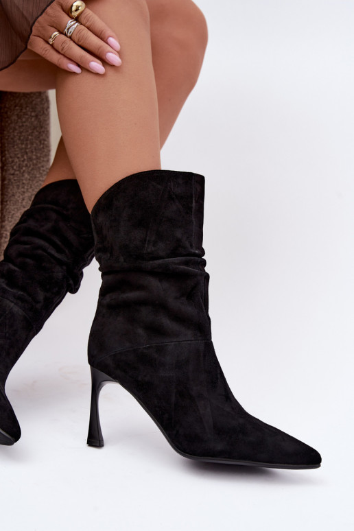 stivaletti in suede sintetico con tacchi sottili isolati con volant D&A JC62-1038 neri