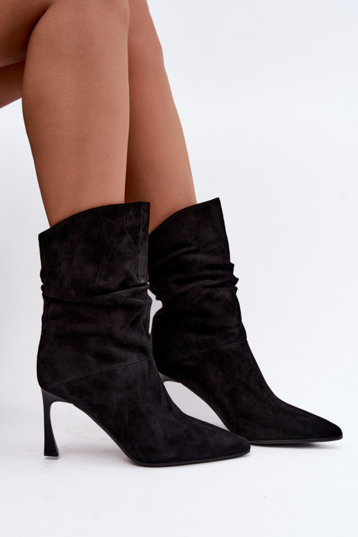 stivaletti in suede sintetico con tacchi sottili isolati con volant D&A JC62-1038 neri
