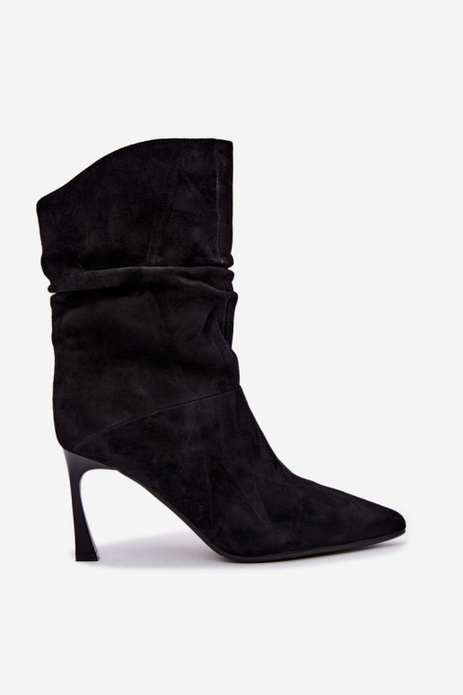 stivaletti in suede sintetico con tacchi sottili isolati con volant D&A JC62-1038 neri