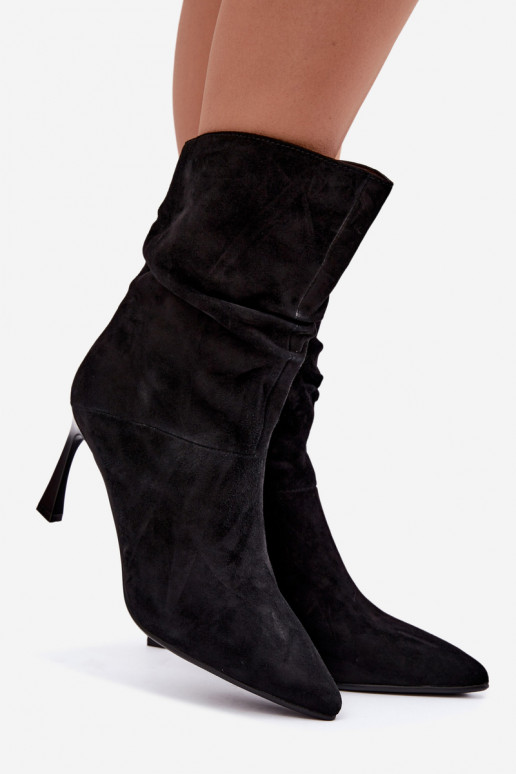 stivaletti in suede sintetico con tacchi sottili isolati con volant D&A JC62-1038 neri