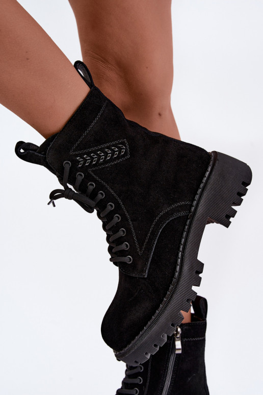 stivaletti da lavoro da donna in suede sintetico isolati D&A JC62-1035 neri