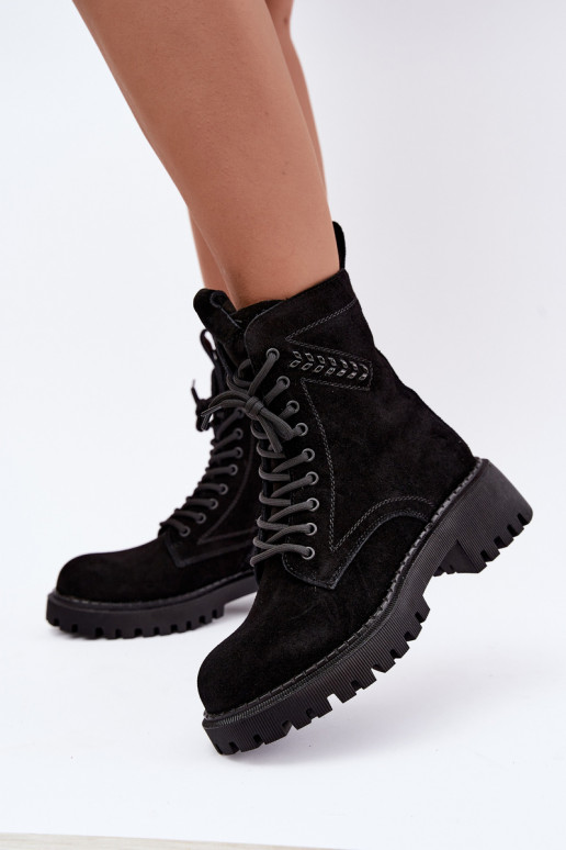 stivaletti da lavoro da donna in suede sintetico isolati D&A JC62-1035 neri