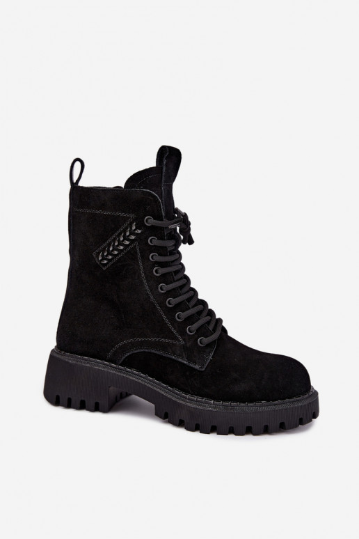 stivaletti da lavoro da donna in suede sintetico isolati D&A JC62-1035 neri