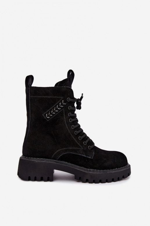 stivaletti da lavoro da donna in suede sintetico isolati D&A JC62-1035 neri