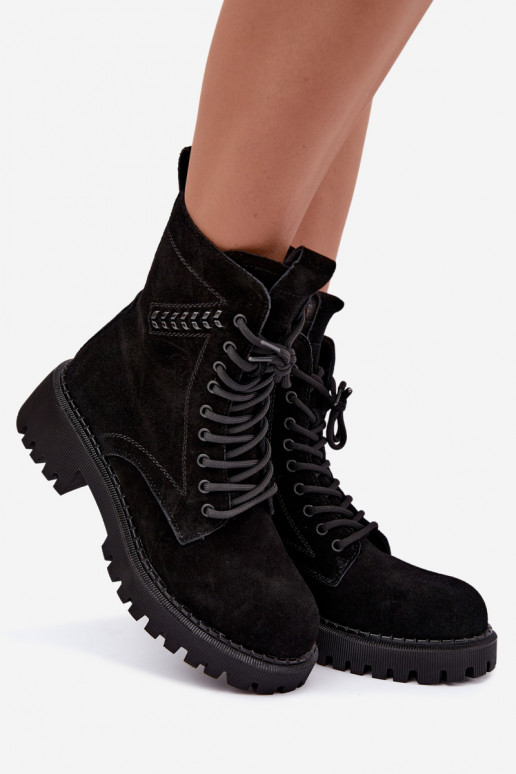 stivaletti da lavoro da donna in suede sintetico isolati D&A JC62-1035 neri