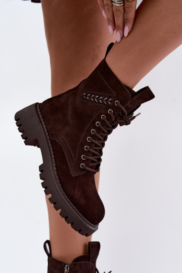 stivaletti da lavoro da donna in suede sintetico isolati D&A JC62-1035 color cioccolato 2