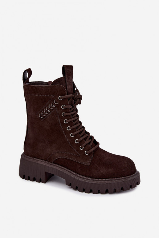 stivaletti da lavoro da donna in suede sintetico isolati D&A JC62-1035 color cioccolato