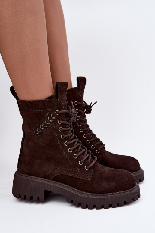 stivaletti da lavoro da donna in suede sintetico isolati D&A JC62-1035 color cioccolato