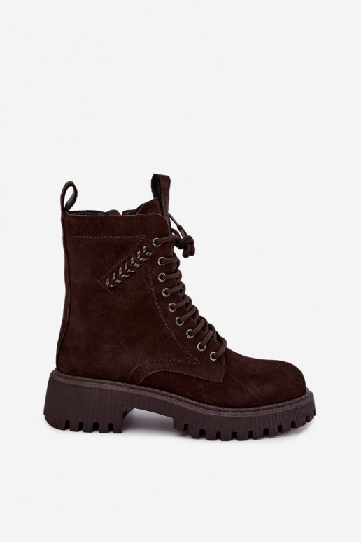 stivaletti da lavoro da donna in suede sintetico isolati D&A JC62-1035 color cioccolato