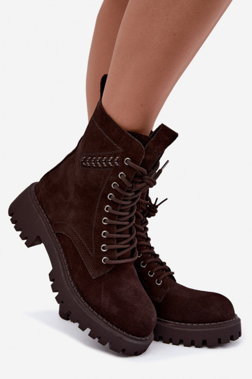 stivaletti da lavoro da donna in suede sintetico isolati D&A JC62-1035 color cioccolato