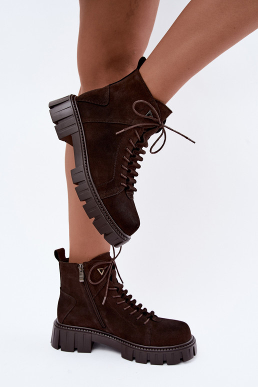 scarpe in suede da donna con piattaforma D&A JC62-1045 color cioccolato