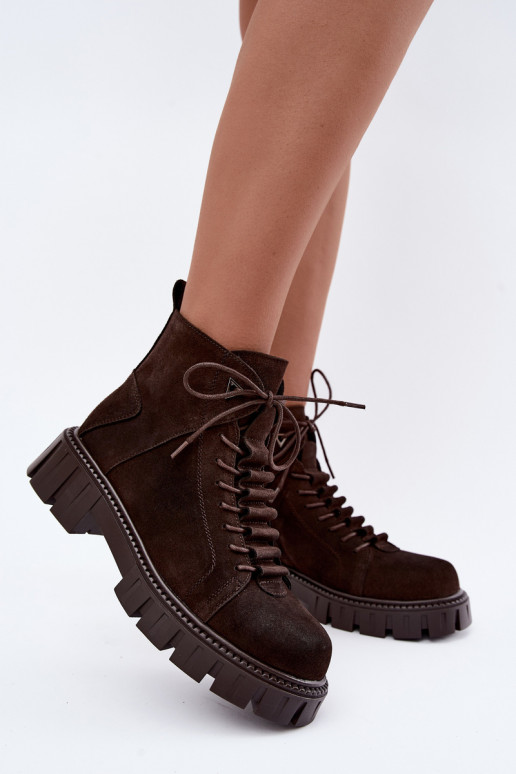 scarpe in suede da donna con piattaforma D&A JC62-1045 color cioccolato