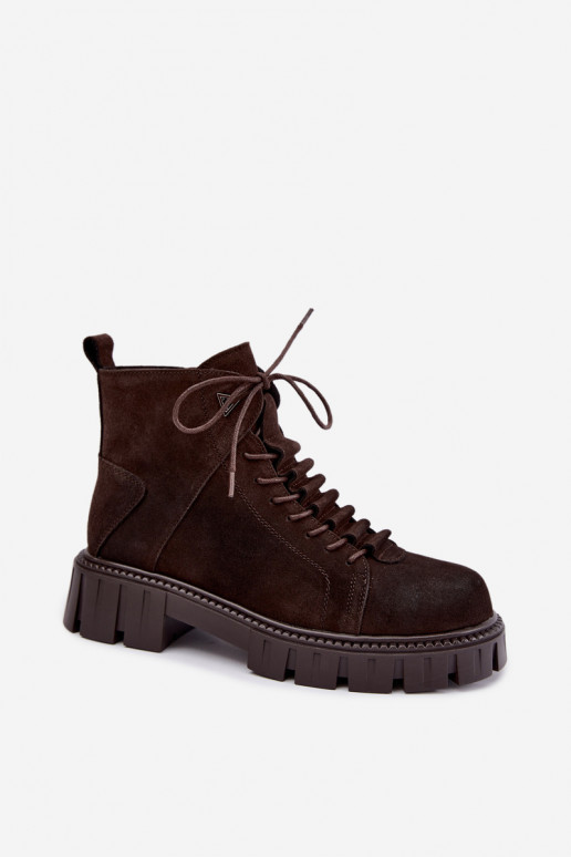 scarpe in suede da donna con piattaforma D&A JC62-1045 color cioccolato