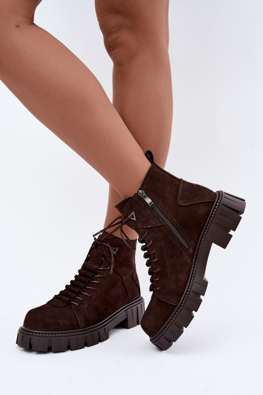 scarpe in suede da donna con piattaforma D&A JC62-1045 color cioccolato