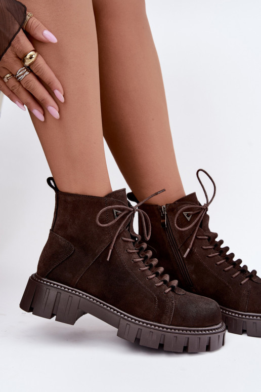 scarpe in suede da donna con piattaforma D&A JC62-1045 color cioccolato