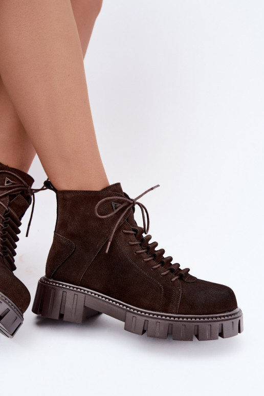 scarpe in suede da donna con piattaforma D&A JC62-1045 color cioccolato