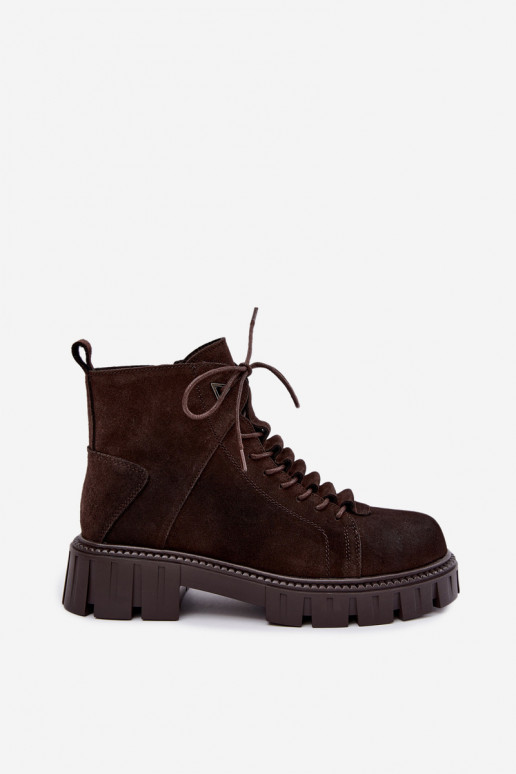 scarpe in suede da donna con piattaforma D&A JC62-1045 color cioccolato