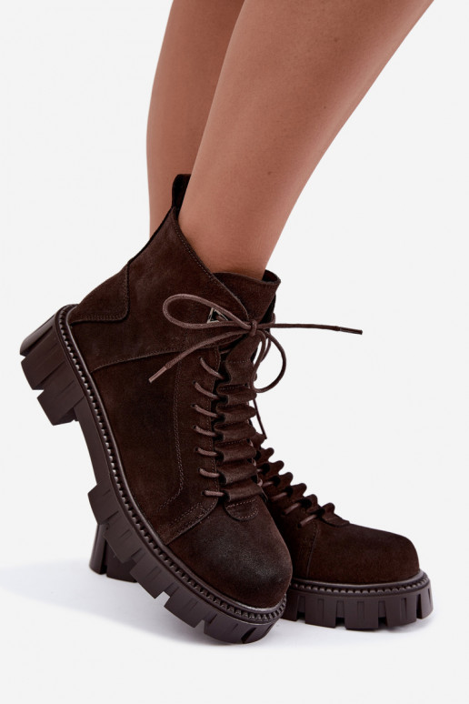 scarpe in suede da donna con piattaforma D&A JC62-1045 color cioccolato