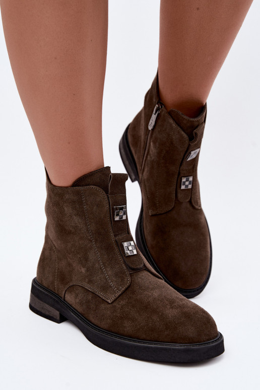 Stivaletti in finta suede foderati con tacco largo D&A CR62-3334 marrone scuro