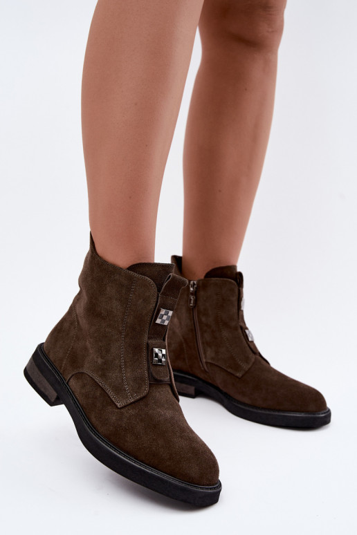 Stivaletti in finta suede foderati con tacco largo D&A CR62-3334 marrone scuro