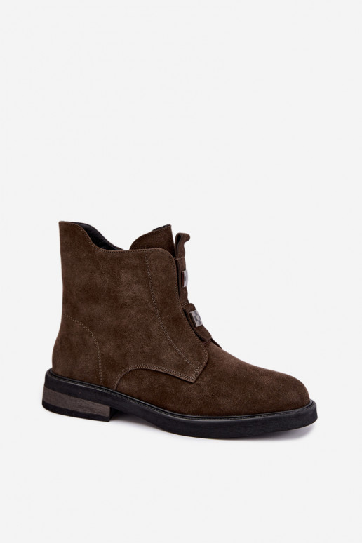 Stivaletti in finta suede foderati con tacco largo D&A CR62-3334 marrone scuro