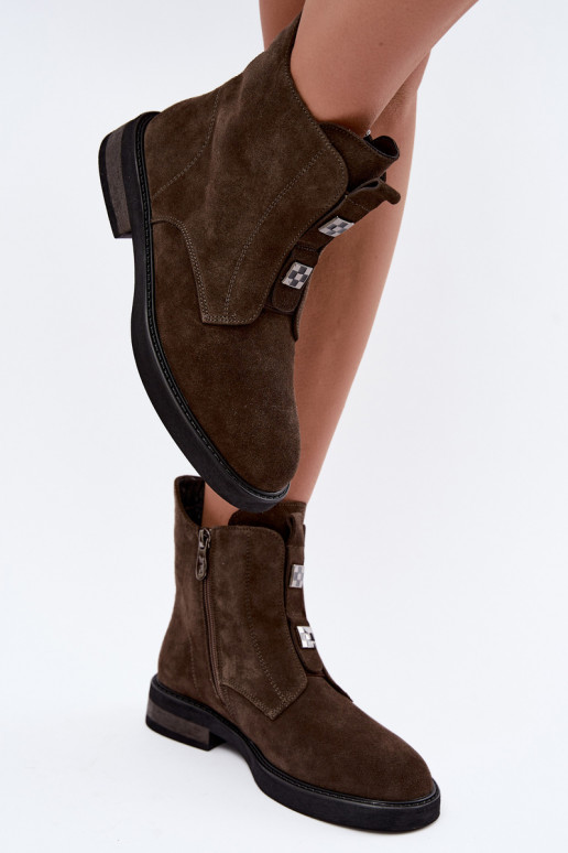 Stivaletti in finta suede foderati con tacco largo D&A CR62-3334 marrone scuro
