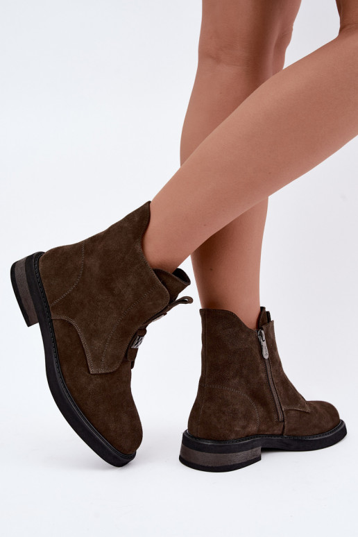 Stivaletti in finta suede foderati con tacco largo D&A CR62-3334 marrone scuro