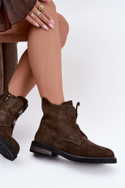Stivaletti in finta suede foderati con tacco largo D&A CR62-3334 marrone scuro