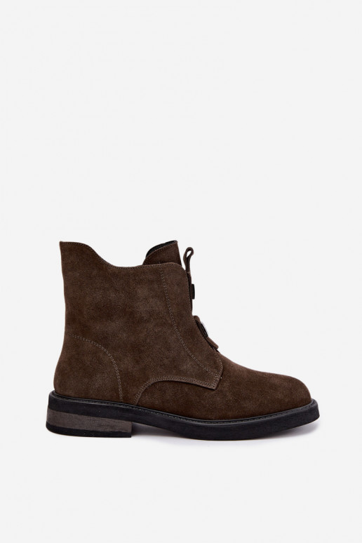 Stivaletti in finta suede foderati con tacco largo D&A CR62-3334 marrone scuro