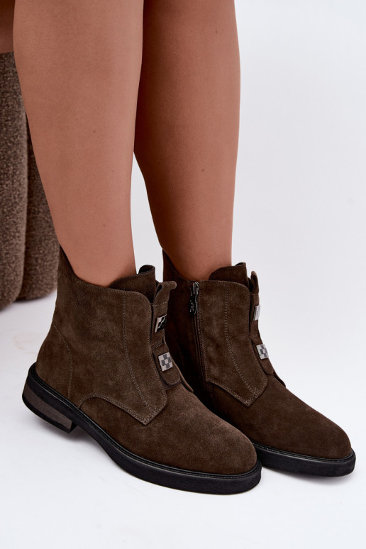Stivaletti in finta suede foderati con tacco largo D&A CR62-3334 marrone scuro