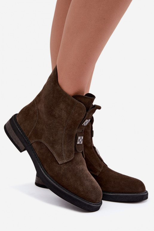 Stivaletti in finta suede foderati con tacco largo D&A CR62-3334 marrone scuro