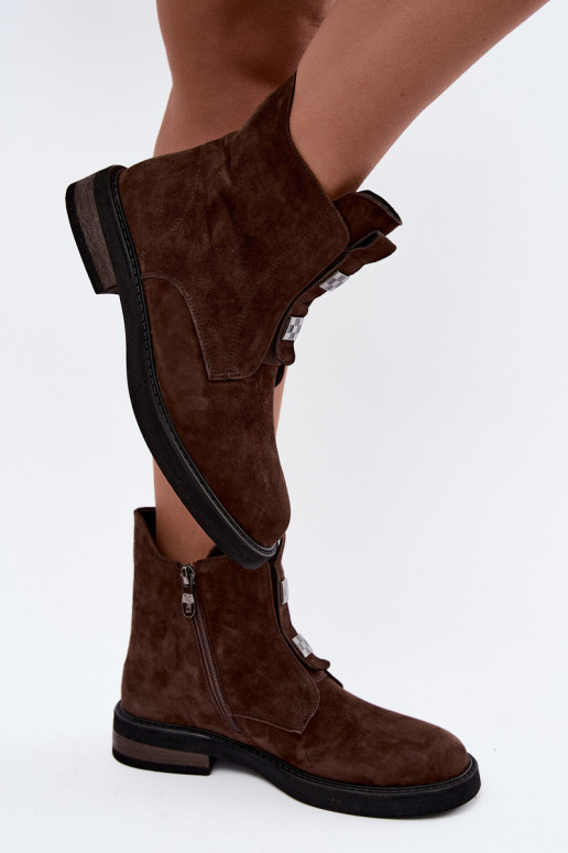 Stivaletti in finta suede foderati con tacco largo D&A CR62-3335 cioccolato