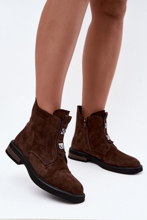 Stivaletti in finta suede foderati con tacco largo D&A CR62-3335 cioccolato