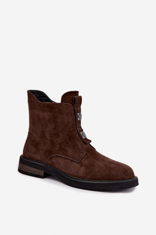Stivaletti in finta suede foderati con tacco largo D&A CR62-3335 cioccolato