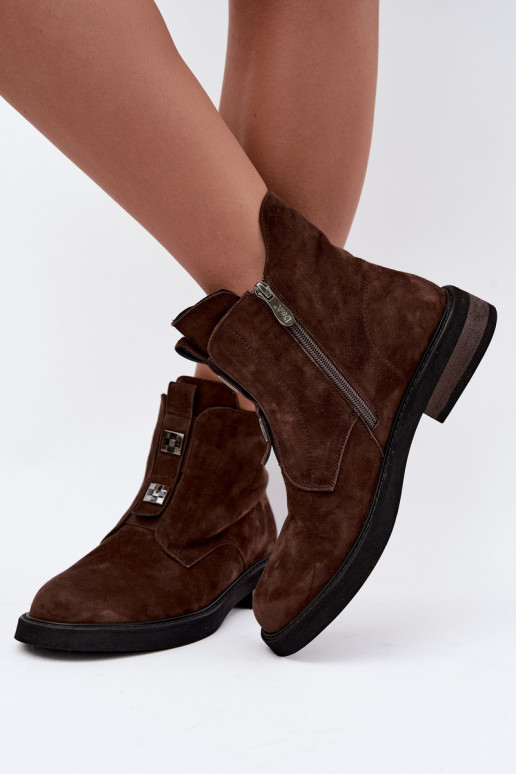 Stivaletti in finta suede foderati con tacco largo D&A CR62-3335 cioccolato