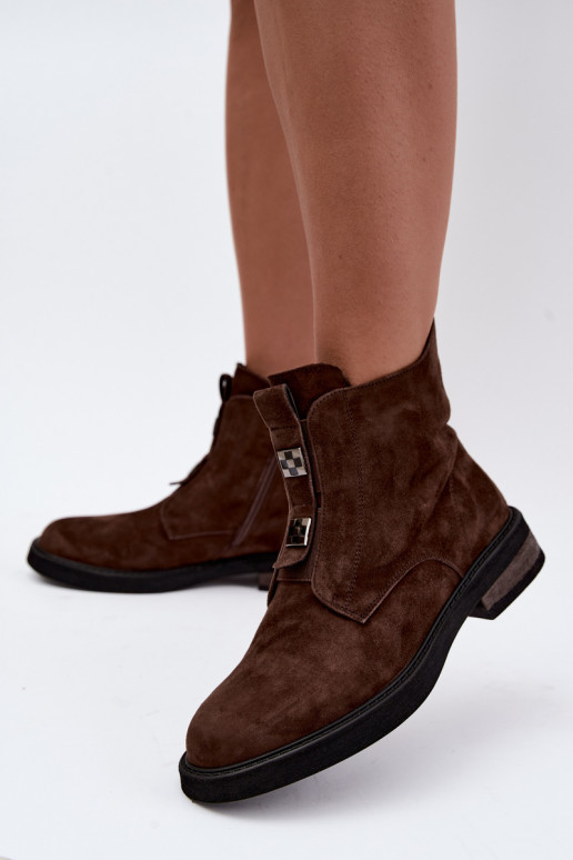 Stivaletti in finta suede foderati con tacco largo D&A CR62-3335 cioccolato
