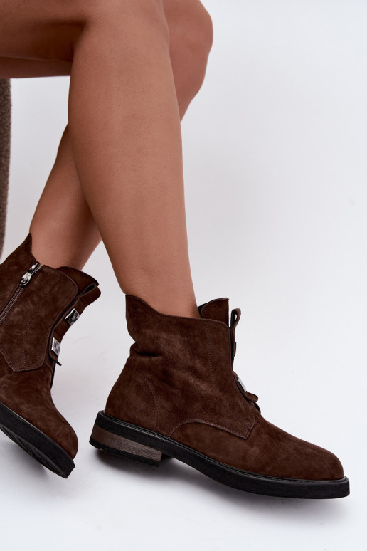 Stivaletti in finta suede foderati con tacco largo D&A CR62-3335 cioccolato