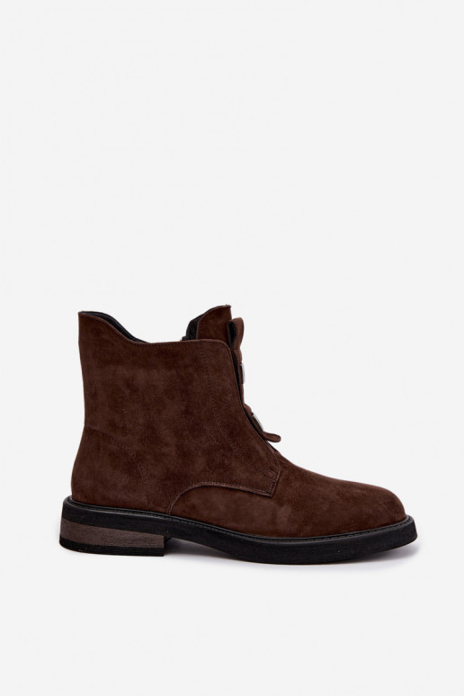 Stivaletti in finta suede foderati con tacco largo D&A CR62-3335 cioccolato