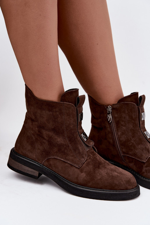 Stivaletti in finta suede foderati con tacco largo D&A CR62-3335 cioccolato