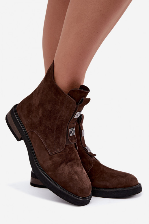 Stivaletti in finta suede foderati con tacco largo D&A CR62-3335 cioccolato