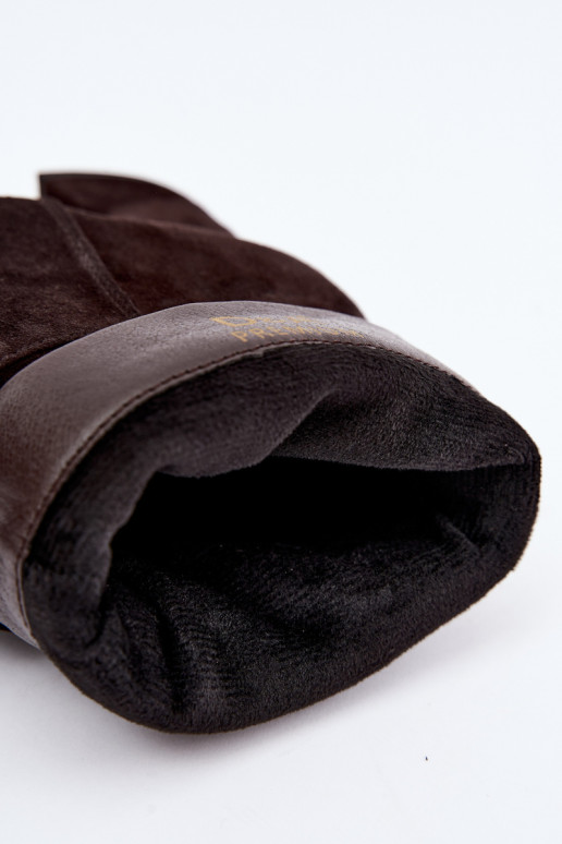 Stivaletti in suede naturale con pieghe e tacco D&A JC62-1021 cioccolato
