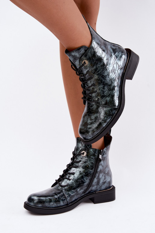 Stivaletti foderati con effetto verniciato e stampa S.Barski HY62-8140 blu