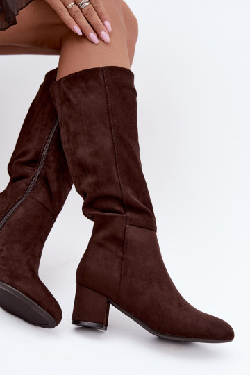Stivali lunghi da donna foderati con tacco S.Barski HY62-8131 cioccolato