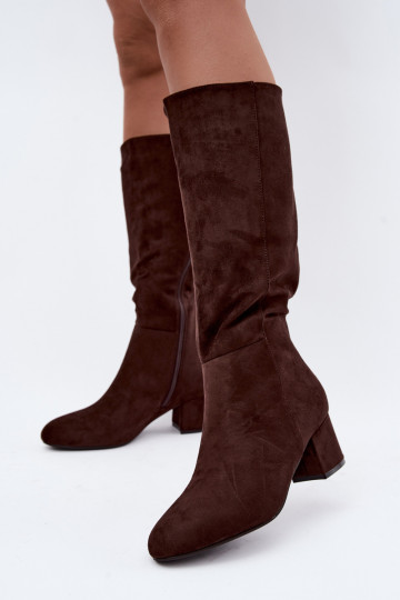 Stivali lunghi da donna foderati con tacco S.Barski HY62-8131 cioccolato 2